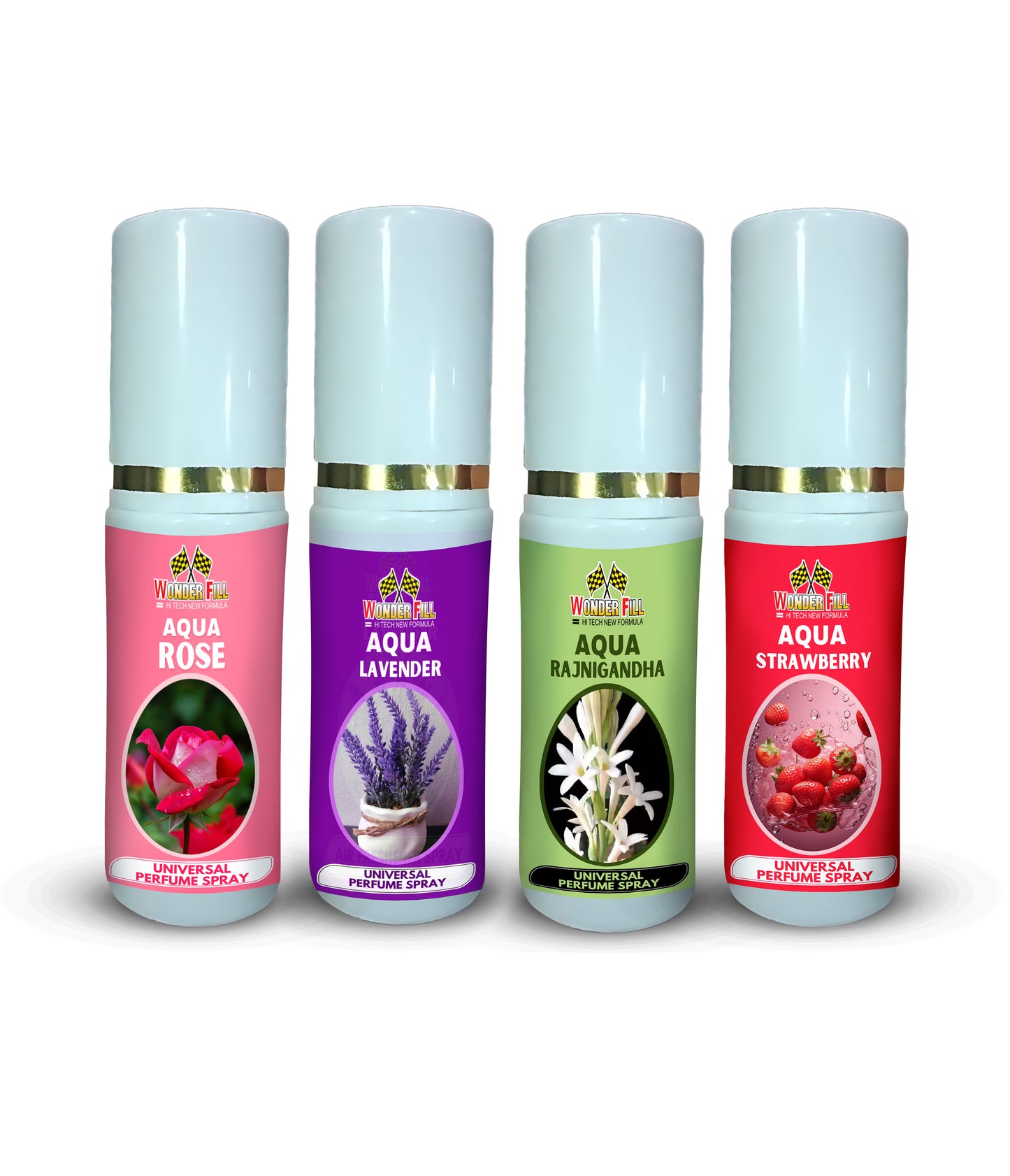 Universal Perfume Fresheners Set of 4X50 ml -Rose, Lavender, Strawberry & Rajnigandha